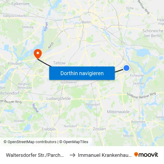 Waltersdorfer Str./Parchwitzer Str. to Immanuel Krankenhaus Berlin map