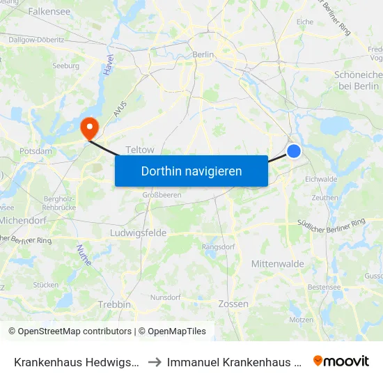 Krankenhaus Hedwigshöhe to Immanuel Krankenhaus Berlin map