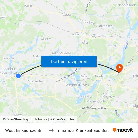 Wust Einkaufszentrum to Immanuel Krankenhaus Berlin map