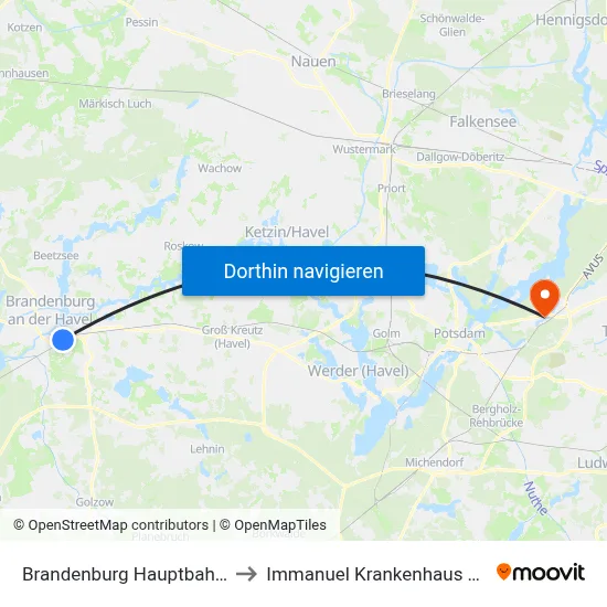 Brandenburg Hauptbahnhof to Immanuel Krankenhaus Berlin map