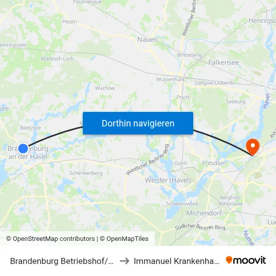 Brandenburg Betriebshof/Upstallstr. to Immanuel Krankenhaus Berlin map