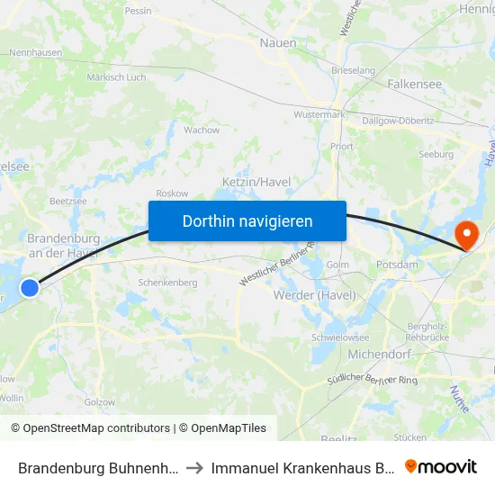 Brandenburg Buhnenhaus to Immanuel Krankenhaus Berlin map
