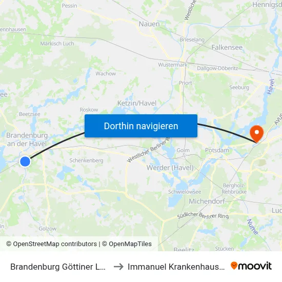 Brandenburg Göttiner Landstr. to Immanuel Krankenhaus Berlin map