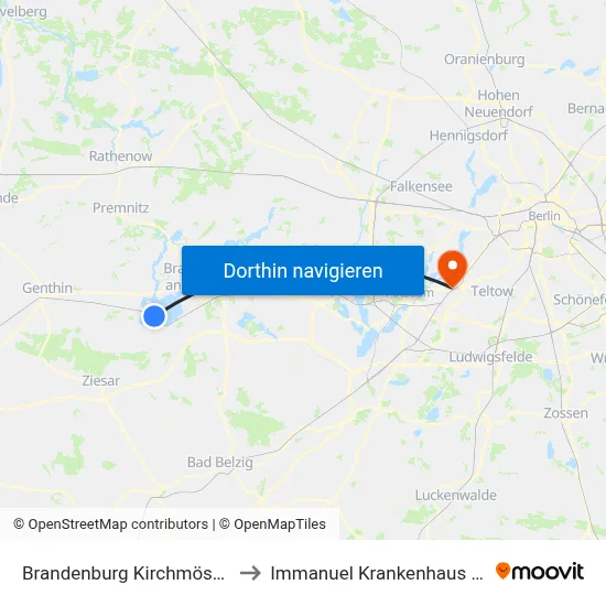 Brandenburg Kirchmöser Bhf to Immanuel Krankenhaus Berlin map