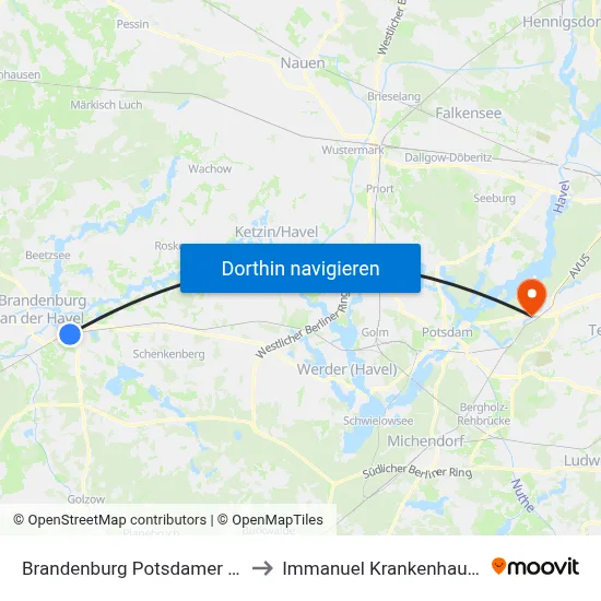 Brandenburg Potsdamer Landstr. to Immanuel Krankenhaus Berlin map