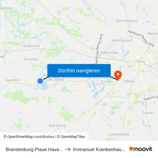 Brandenburg Plaue Havelbogen to Immanuel Krankenhaus Berlin map