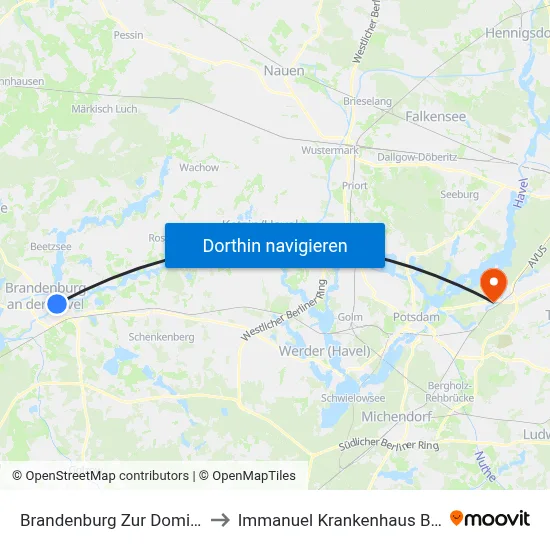 Brandenburg Zur Dominsel to Immanuel Krankenhaus Berlin map