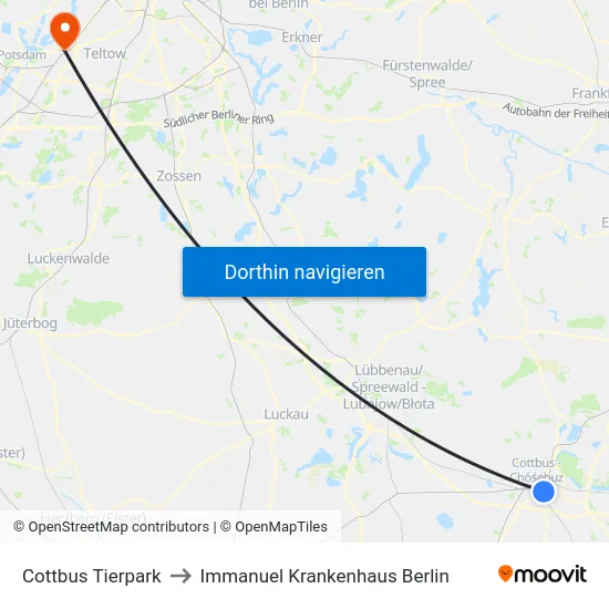 Cottbus Tierpark to Immanuel Krankenhaus Berlin map
