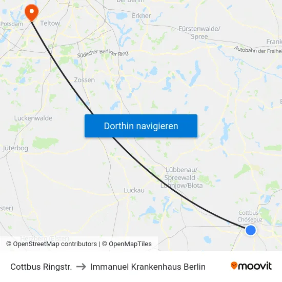 Cottbus Ringstr. to Immanuel Krankenhaus Berlin map