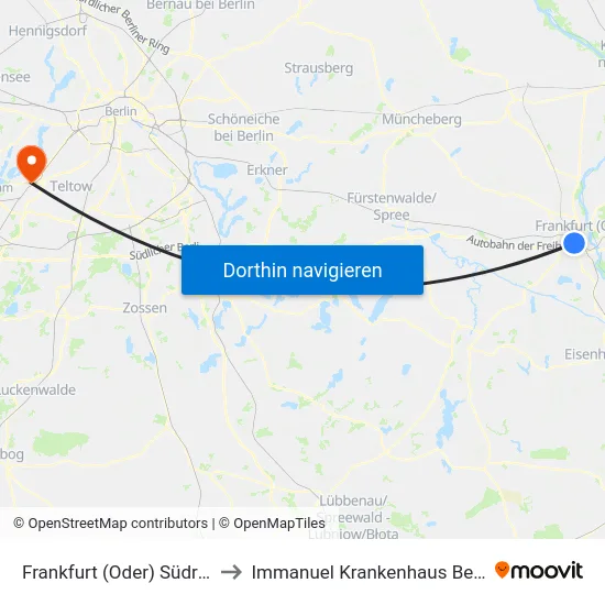 Frankfurt (Oder) Südring to Immanuel Krankenhaus Berlin map