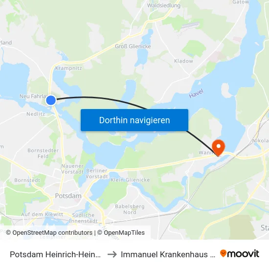 Potsdam Heinrich-Heine-Weg to Immanuel Krankenhaus Berlin map