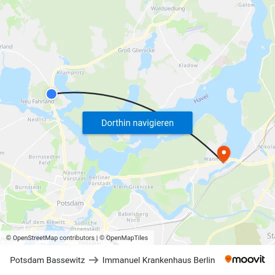 Potsdam Bassewitz to Immanuel Krankenhaus Berlin map