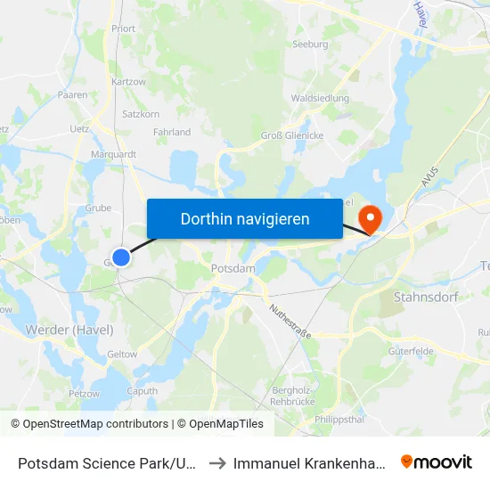 Potsdam Science Park/Universität to Immanuel Krankenhaus Berlin map