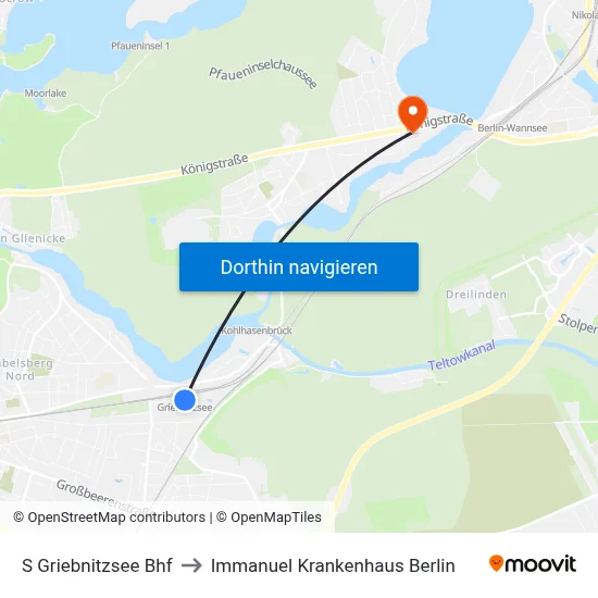 S Griebnitzsee Bhf to Immanuel Krankenhaus Berlin map
