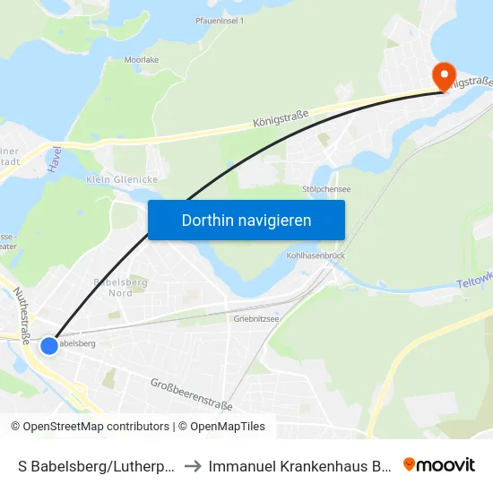 S Babelsberg/Lutherplatz to Immanuel Krankenhaus Berlin map