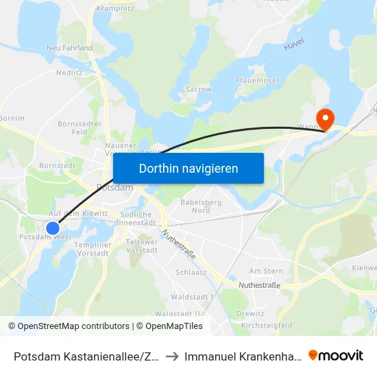 Potsdam Kastanienallee/Zeppelinstr. to Immanuel Krankenhaus Berlin map