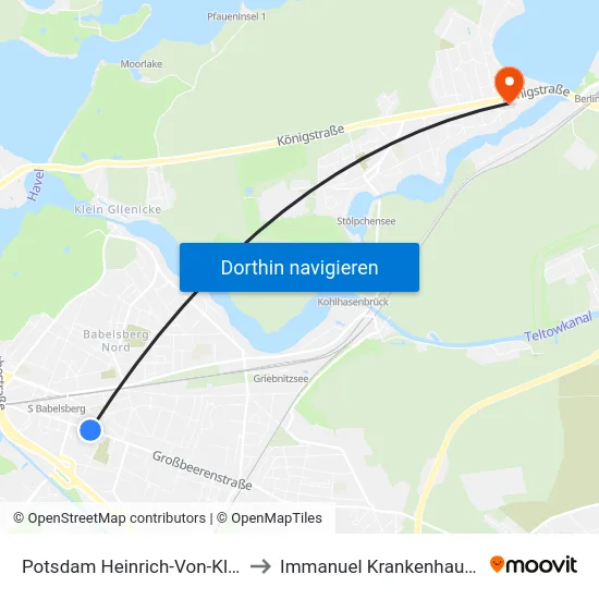 Potsdam Heinrich-Von-Kleist-Str. to Immanuel Krankenhaus Berlin map