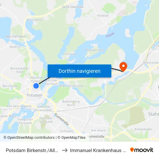 Potsdam Birkenstr./Alleestr. to Immanuel Krankenhaus Berlin map