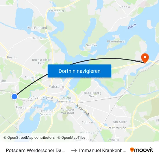 Potsdam Werderscher Damm/Forststr. to Immanuel Krankenhaus Berlin map
