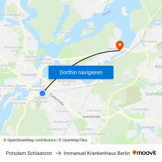 Potsdam Schlaatzstr. to Immanuel Krankenhaus Berlin map