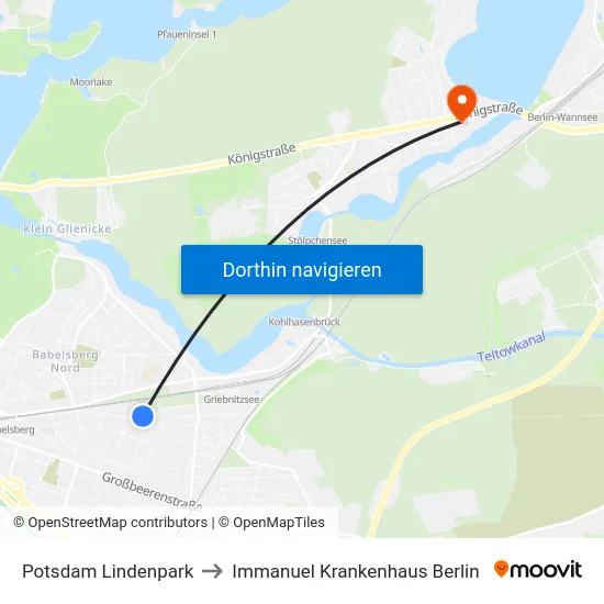 Potsdam Lindenpark to Immanuel Krankenhaus Berlin map