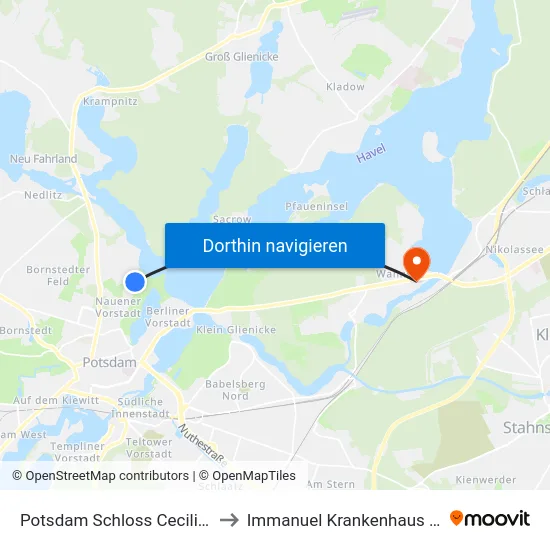 Potsdam Schloss Cecilienhof to Immanuel Krankenhaus Berlin map