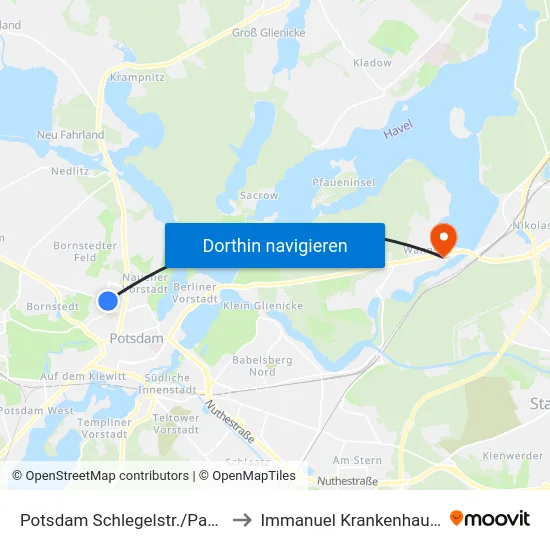 Potsdam Schlegelstr./Pappelallee to Immanuel Krankenhaus Berlin map