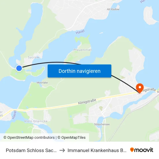 Potsdam Schloss Sacrow to Immanuel Krankenhaus Berlin map