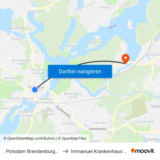 Potsdam Brandenburger Str. to Immanuel Krankenhaus Berlin map