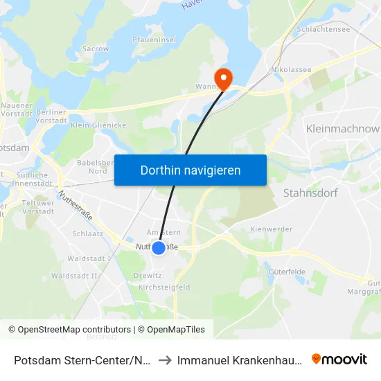 Potsdam Stern-Center/Nuthestr. to Immanuel Krankenhaus Berlin map