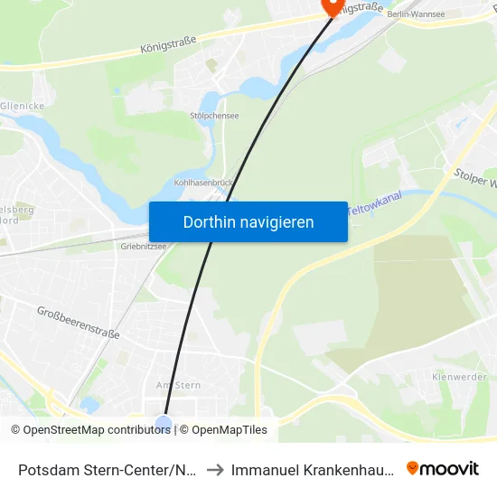 Potsdam Stern-Center/Nuthestr. to Immanuel Krankenhaus Berlin map