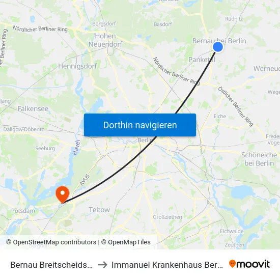 Bernau Breitscheidstr. to Immanuel Krankenhaus Berlin map