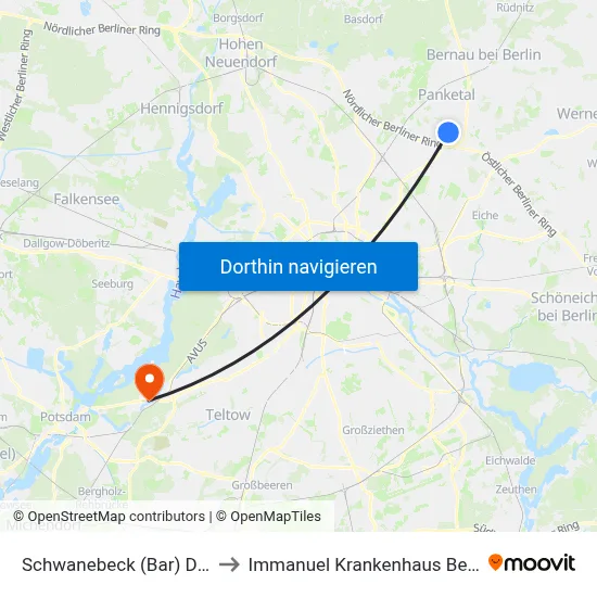 Schwanebeck (Bar) Dorf to Immanuel Krankenhaus Berlin map