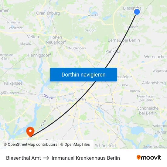 Biesenthal Amt to Immanuel Krankenhaus Berlin map