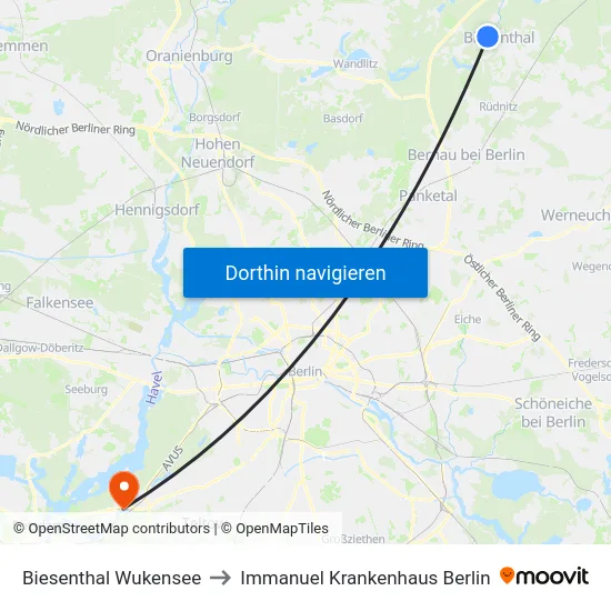 Biesenthal Wukensee to Immanuel Krankenhaus Berlin map