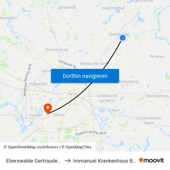 Eberswalde Gertraudenstr. to Immanuel Krankenhaus Berlin map
