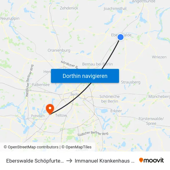 Eberswalde Schöpfurter Str. to Immanuel Krankenhaus Berlin map