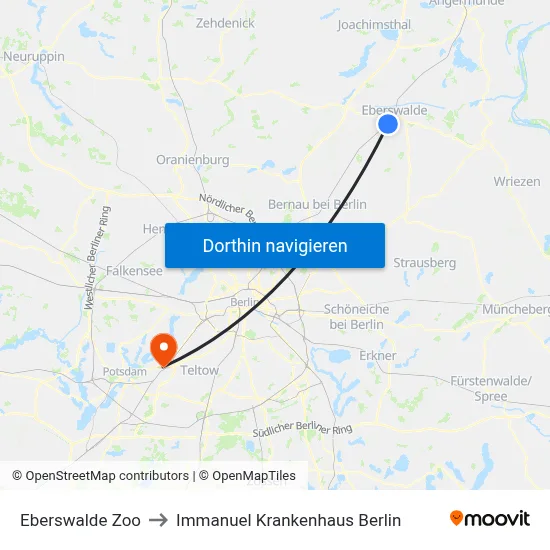 Eberswalde Zoo to Immanuel Krankenhaus Berlin map