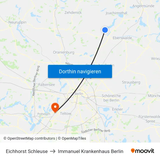 Eichhorst Schleuse to Immanuel Krankenhaus Berlin map