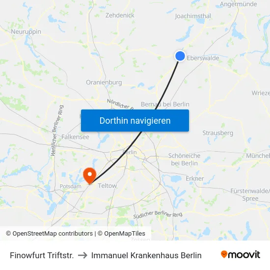 Finowfurt Triftstr. to Immanuel Krankenhaus Berlin map