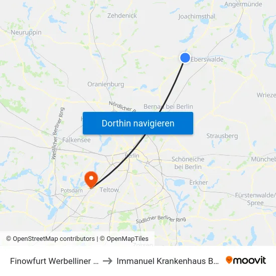 Finowfurt Werbelliner Str. to Immanuel Krankenhaus Berlin map