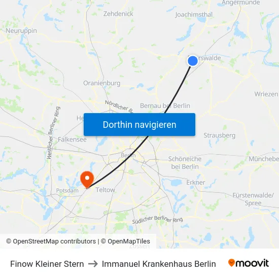 Finow Kleiner Stern to Immanuel Krankenhaus Berlin map