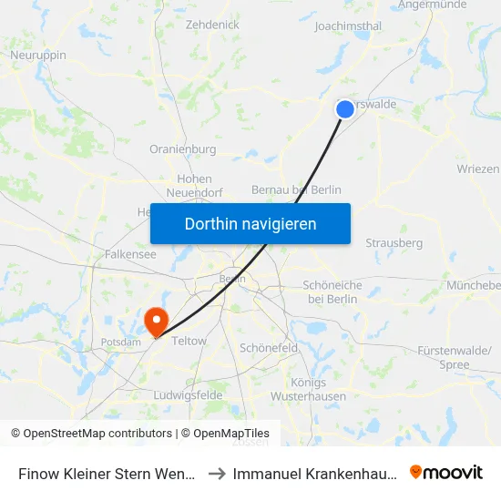 Finow Kleiner Stern Wendestelle to Immanuel Krankenhaus Berlin map