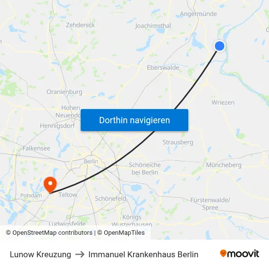 Lunow Kreuzung to Immanuel Krankenhaus Berlin map