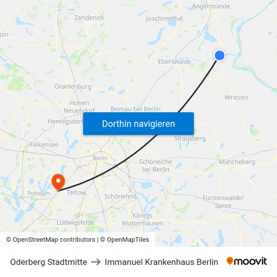 Oderberg Stadtmitte to Immanuel Krankenhaus Berlin map