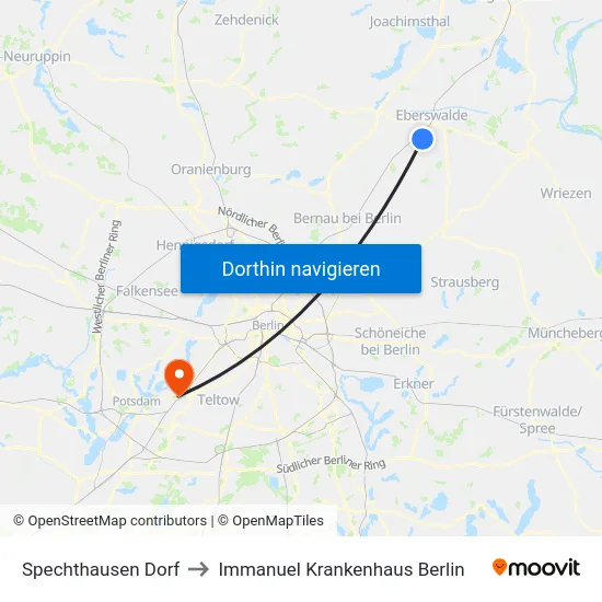 Spechthausen Dorf to Immanuel Krankenhaus Berlin map