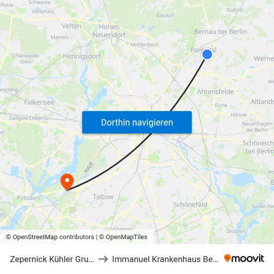 Zepernick Kühler Grund to Immanuel Krankenhaus Berlin map