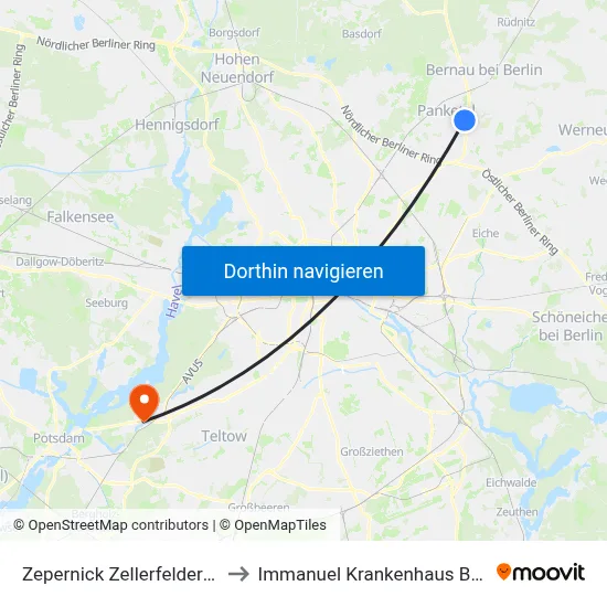 Zepernick Zellerfelder Str. to Immanuel Krankenhaus Berlin map