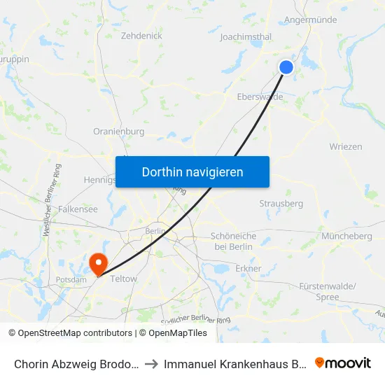 Chorin Abzweig Brodowin to Immanuel Krankenhaus Berlin map