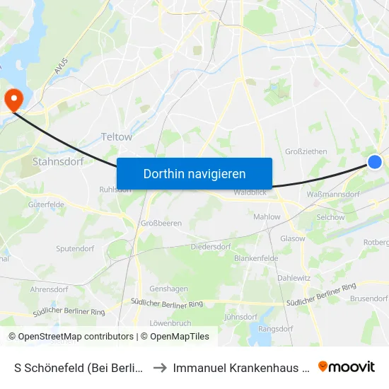 S Schönefeld (Bei Berlin) to Immanuel Krankenhaus Berlin map
